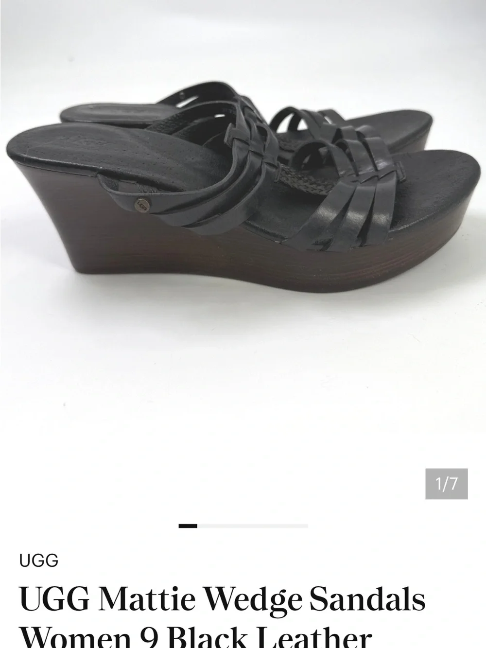 UGG Mattie Wedge Sandals | Women’s Size 9W (Wide) | Black Leather | Boho Festiva